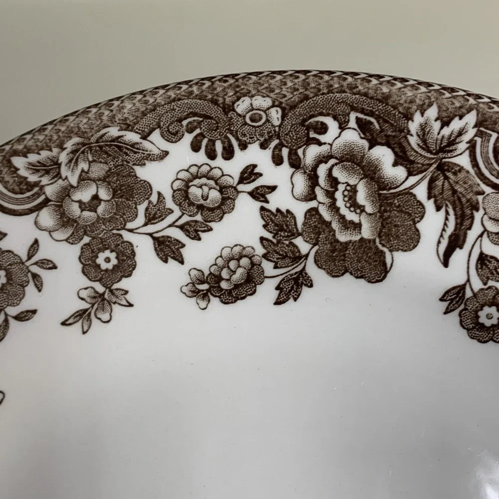 3 Spode Delamere Brown Earthenware Salad Plate England Imperial Flower Rim 7 7/8